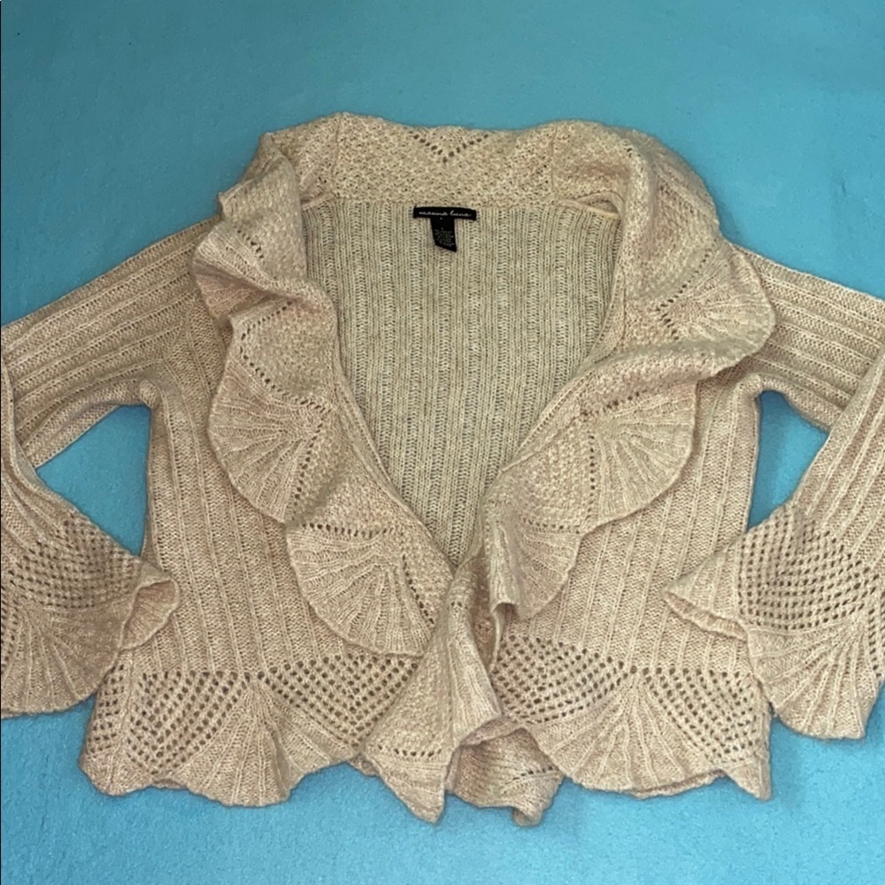 Marina Luna Cardigan Wool Mohair Blend Scalloped Knit Long Sleeve New Size L